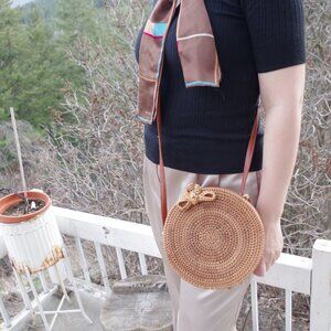 Handwoven Round Rattan Crossbody Summer Country Bag